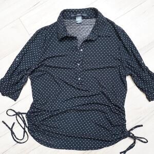 Amang NY Black Polka Dot Mesh Tie Shoulder Button Top Y2K Coquette M